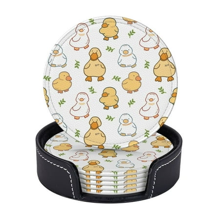 

6 Pcs Leather Coasters Cartoon Duck Coasters For Drinks Cup Mat Pad Housewarming Gift Ideal For Home Decor