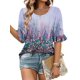 thumbnail image 1 of Blusa tipo túnica ROSELINLIN con estampado floral bohemio para mujer, azul, talla L, 1 of 4