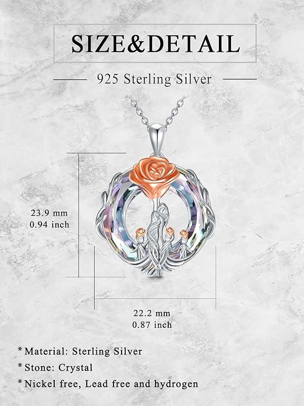 JKR Gifts for Mom 925 Sterling Silver Rose Flower Necklace Mother and 1-5 Daughters/Sons Jewelry Birthday Gifts for Women Wife Grandma