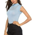 thumbnail image 3 of Blusa de punto elegante sin mangas en azul claro L para citas nocturnas con paneles transparentes, 3 of 8
