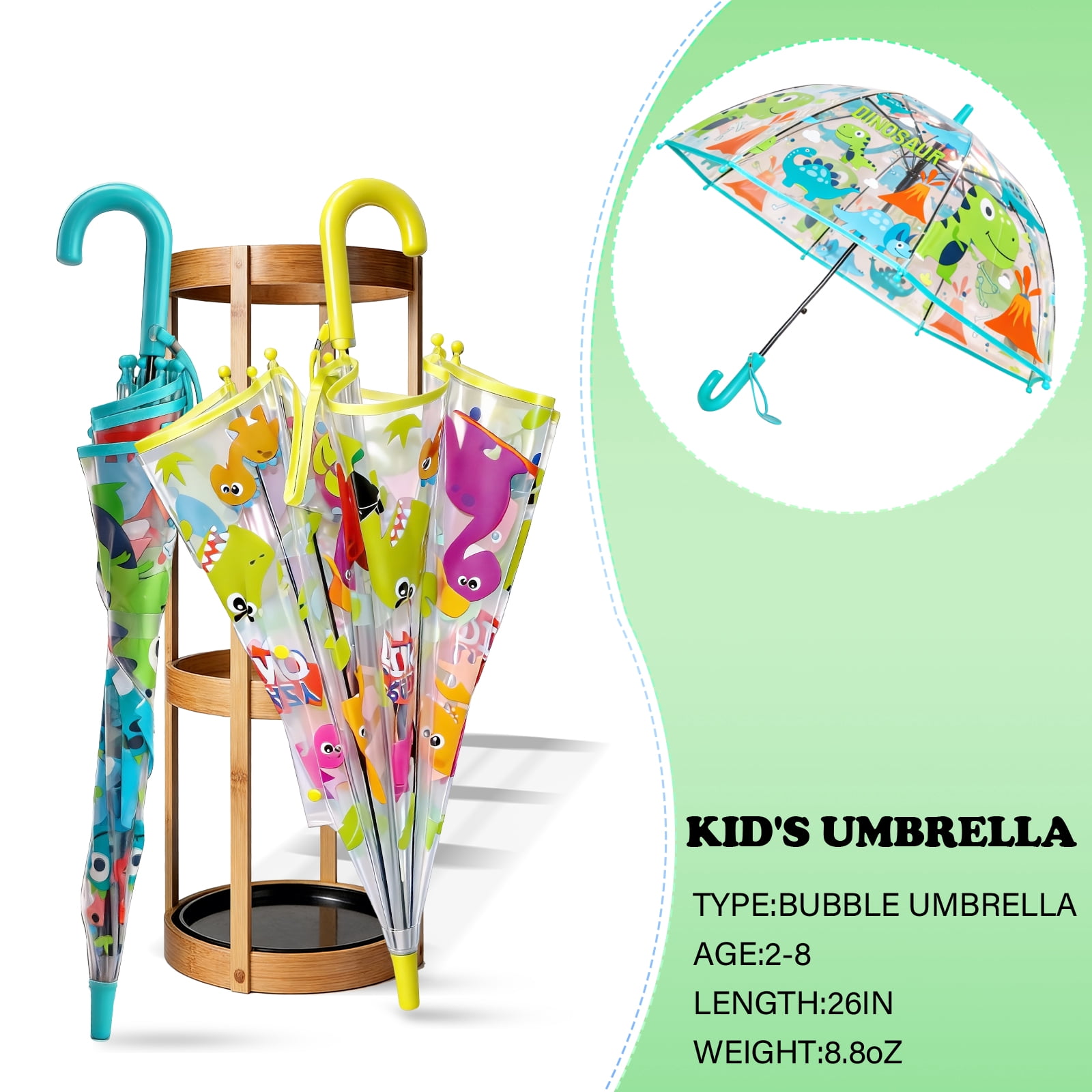 2 Pcs Kids Clear Bubble Umbrella, Unicorn Pattern with Easy Grip Curved Handle, Safe Transparent Umbrella for Toddler Girls