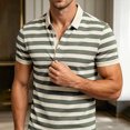 thumbnail image 5 of Mens Polo Shirts Loose Bussiness Striped Shirt Cotton Moisture Wicking Classic Collared Casual Golf Shirts for Middle-aged Size M-4XL Green, 5 of 9