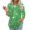 thumbnail image 2 of JTZGDY Women's 3/4 Length Sleeve Tops Dressy Casual Ruched Pleated Blouses Cute Floral Printed Crewneck Graphic T-Shirts Loose Curved Hem Tunic Fall Outfit Tshirts Clothes Army Green#01 XL, 2 of 7