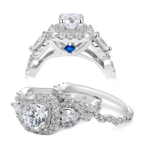 Newshe Jewellery 2.4ct Wedding Rings for Women Round Pear Cut Cz Bridal Ring Set 18K White Gold Plated Size 10