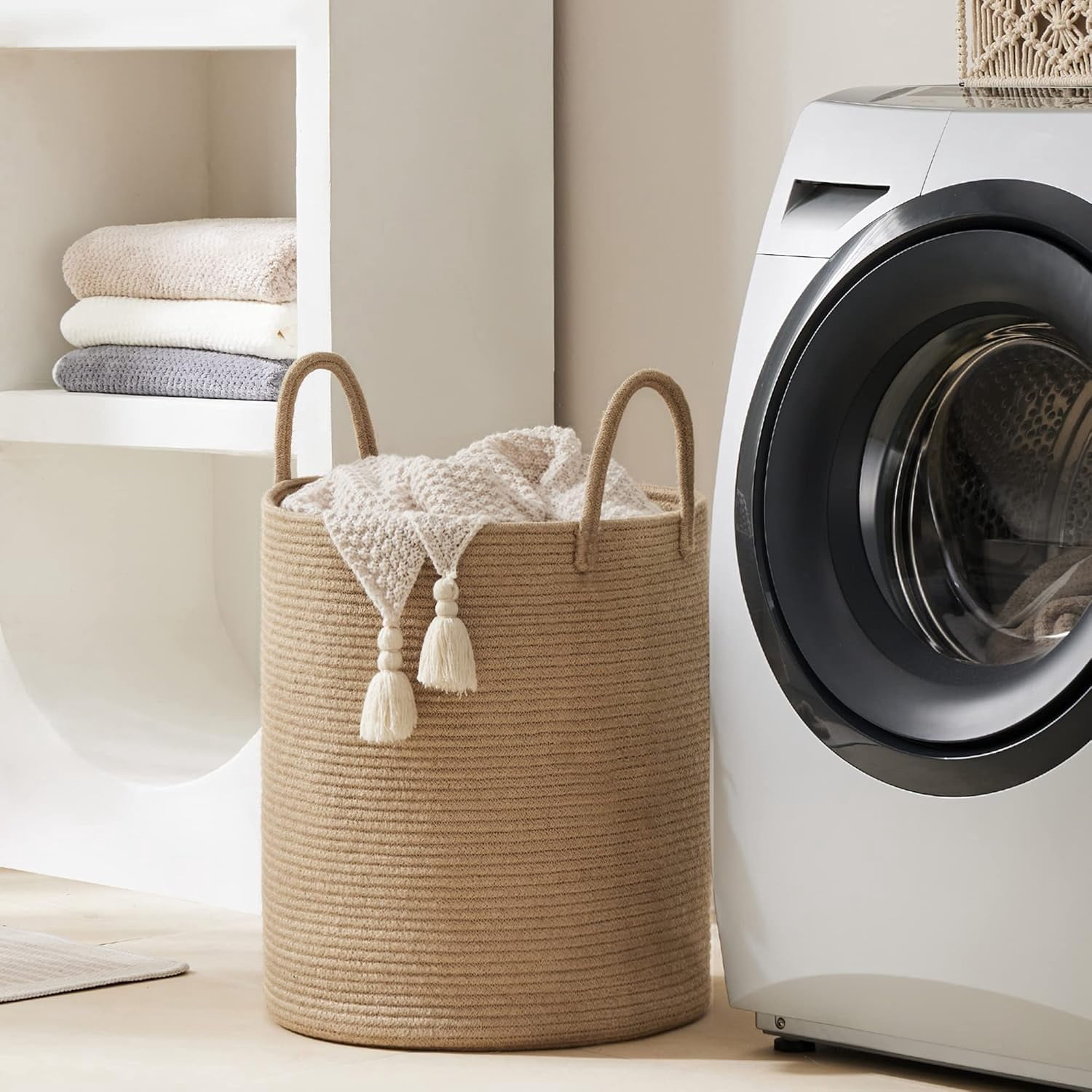 Jute Rope Laundry Hamper Basket by , 58L Tall Laundry Basket,  Hamper for Blanket Storage for Bedroom-Large-Jute