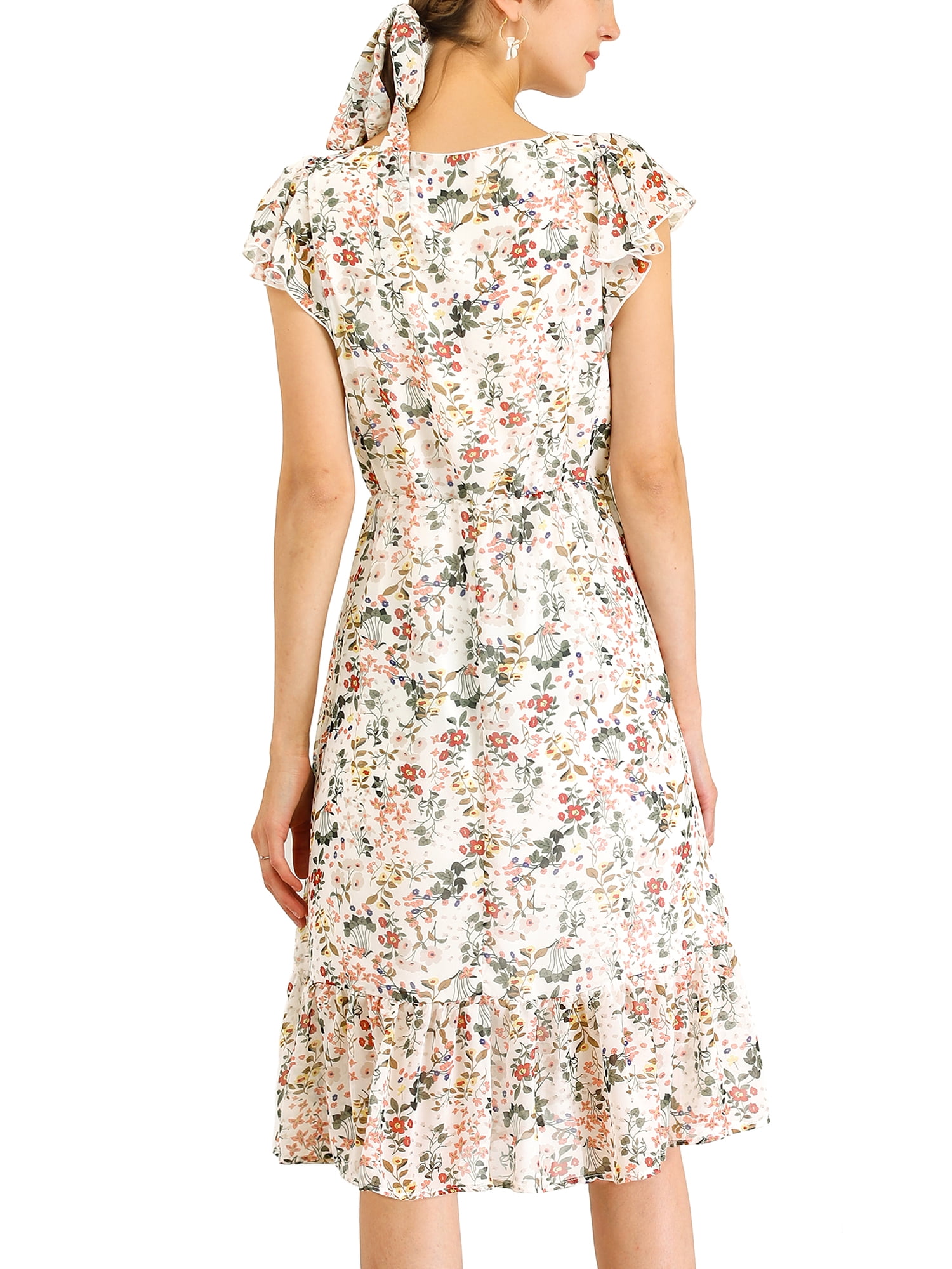 DARING DIVA Square Neck Flutter Sleeve A-Line Midi Dress XL White