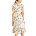 thumbnail image 3 of INSPIRE CHIC Women's Floral Print Elastic Waist Square Neck Ruffled Hem Belted Midi Dress White 2XL, 3 of 6