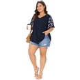 thumbnail image 3 of DARING DIVA Women's Plus V Neck Floral Flutter Sleeve Blouse Casual 1X Dark Blue, 3 of 6