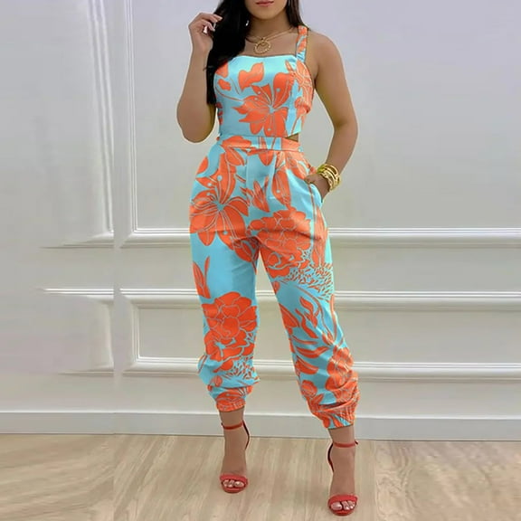 Azrian Women Suit Women's Jumpsuits Women's Overalls With Suspenders And Printing Casual Jumpsuit