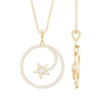Rosec Jewels Lab Diamond Circle Necklace with Shooting Star - Diamond Eternity Pendant with Chain (EF-VS Quality), 14K Yellow Gold