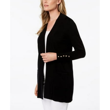 JM Collection DEEP BLACK Women's Button Sleeve Cardigan Sweater P/S