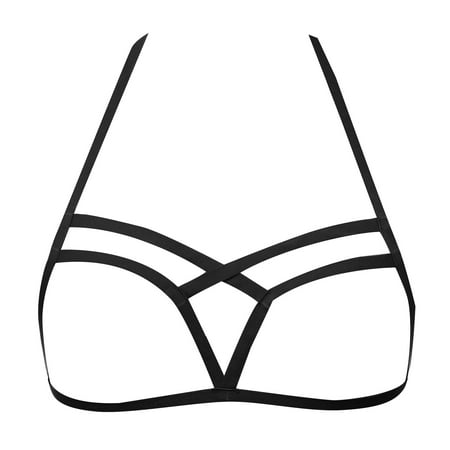 Rhinestone Body Stockings for Women Valentines Day Lingerie Women Sexy Lace Up Bra Black Cutout Stretch Adjustable Lingerie Bra Lady Elastic Band Bra