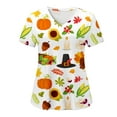 thumbnail image 5 of BloomJoy Scrubs for Women Ladies' Thanksgiving Printed Short Sleeved Protective Clothing V Tie Pocket T Shirt Top 1 Long Sleeve Spandex Shirt Football Women Stripes Women's, 5 of 5