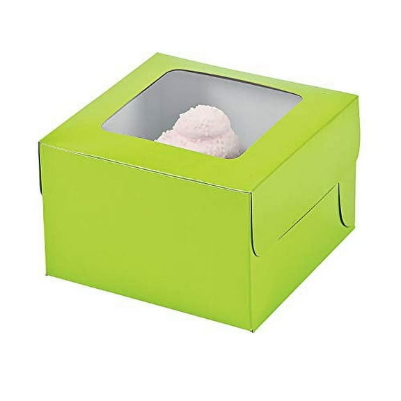 Fun Express Lime Green Cupcake Boxes with Window and Insert - 12 Pieces