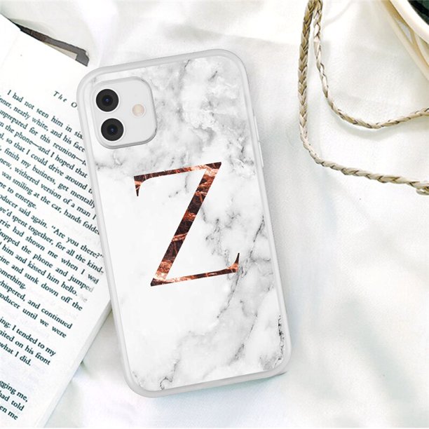 Funda de teléfono de moda con letra inicial AZ para iPhone 11 Pro Max 12 Pro X XR XS Max 8 7 Plus 12 Mini, funda suave con textura de mármol de lujo Tan Jianjun unisex