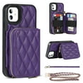 thumbnail image 7 of Allytech Crossbody Wallet Case for iPhone 12/12 Pro, Quilted PU Leather Zipper Handbag Purse Flip Kickstand Folio Card Slots Holder Wrist Strap Lanyard Cover for iPhone 12/12 Pro 6.1", Purple, 7 of 7