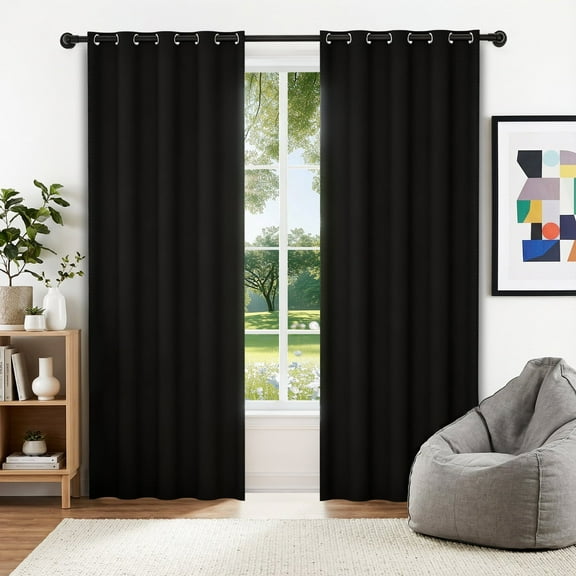 XUEYU Blackout Curtains, Full Light Blocking Curtains for Bedroom, Window Curtain for Living Room 52 x 84 inch Grommet, Energy Efficient Curtains for Living Room Window(2 Panels,Black)
