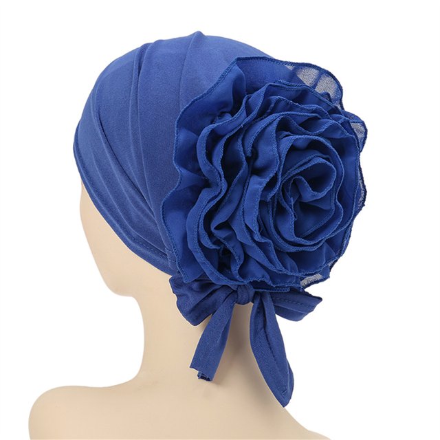 Gorro con puntera de gasa de un solo color con plato grande y flores, pañuelo para la cabeza de color liso que combina con todo, correa para el sombrero