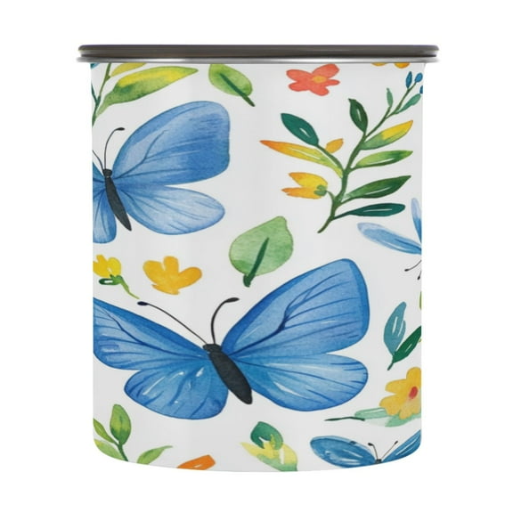 Wobogo Blue Butterfly Food Storage Jars 304 Food Grade Stainless Steel Canisters With Vacuum Airtight Lids for Coffee Snacks Nuts Cereal 900ML