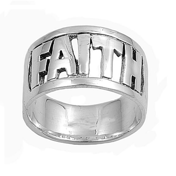 925 Sterling Silver Faith in Block Font Ring Size 6