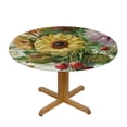 thumbnail image 3 of nygtbtfer Flower Floral Round Fitted Tablecloth, Sunflower Poppy Barley Round Table Cloth with Elastic Edged,  Wipeable Table Cover Fits Tables 42-46, 3 of 8