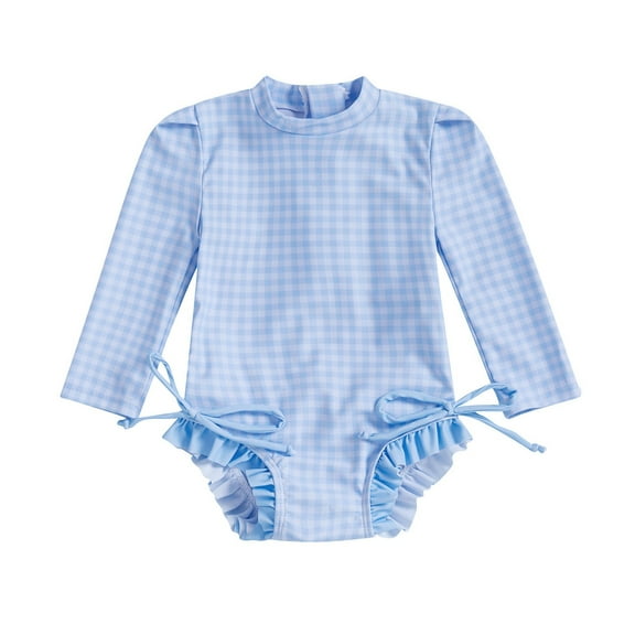 XZNPDUCQ Girls Swimsuit Comfortable Skin Friendly Breathable Fashionable Plaid Printed Swimsuit With Hood Swimming Suit For Girls 2-3 Years Light Blue