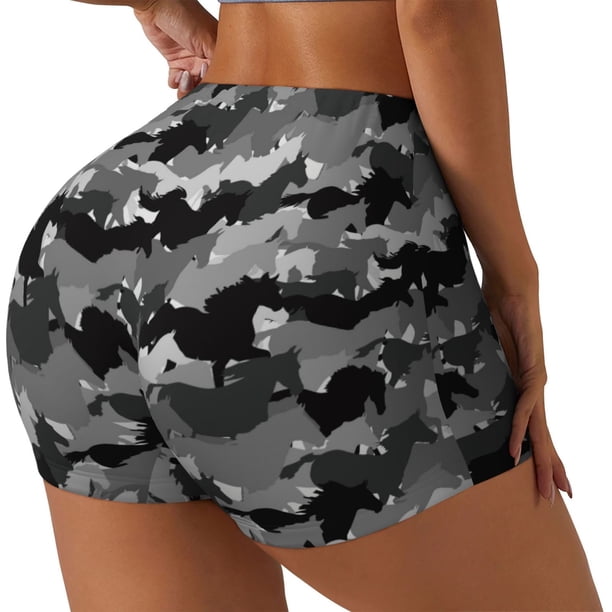 Balery Horse Silhouette Pantalones cortos de entrenamiento estampados para mujer, sin costuras, ajustados, para gimnasio, yoga, correr, deportes, ejercicio activo, fitness.-Medium