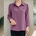 thumbnail image 2 of Women's 3/4 Sleeve T-Shirts Elegant Polo Collar Solid Color Blouse, 2 of 5