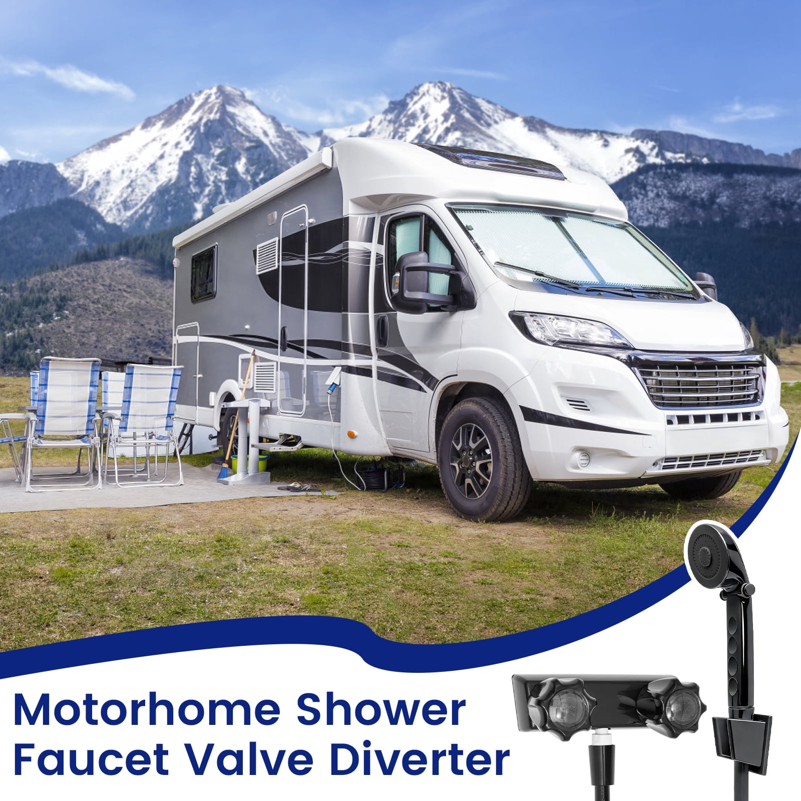 RV Shower Faucet with Handheld Showerhead and Hose 4" Metal Shower Set Leak Resistant for RV Camper Motorhome Travel Trailer (Indoor/Outdoor Use)