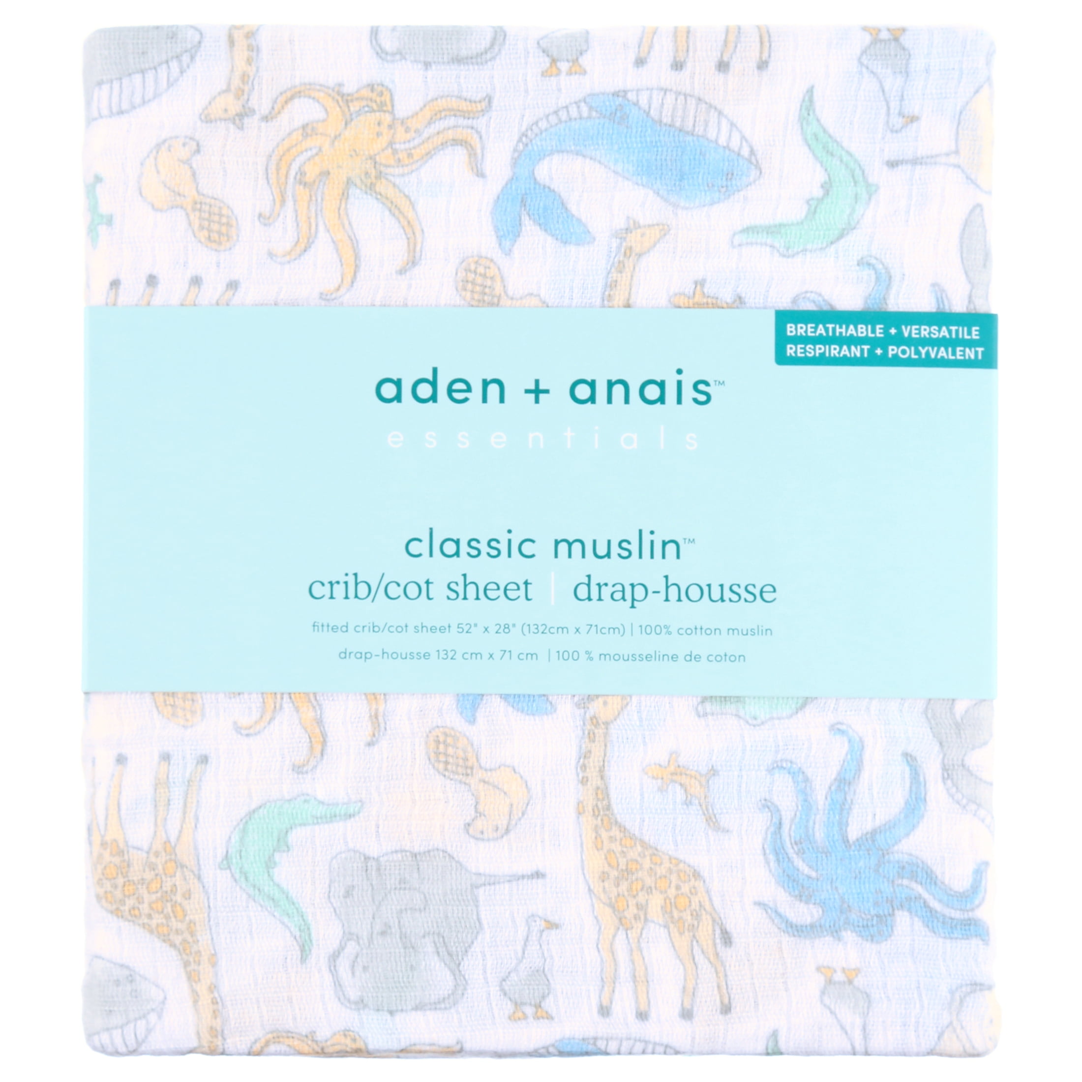 aden + anais essentials, crib sheet, natural history-species