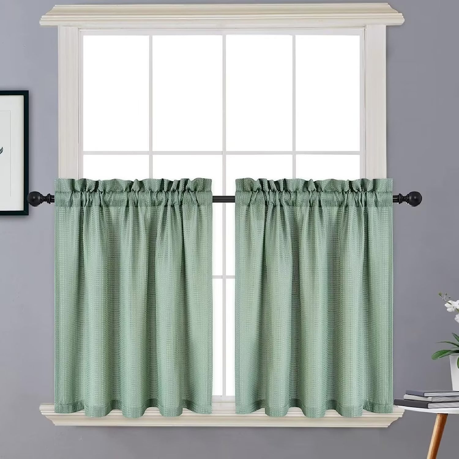 WhizMax 30" x 30" Sage Green Kitchen Curtains, Waffle Woven Textured