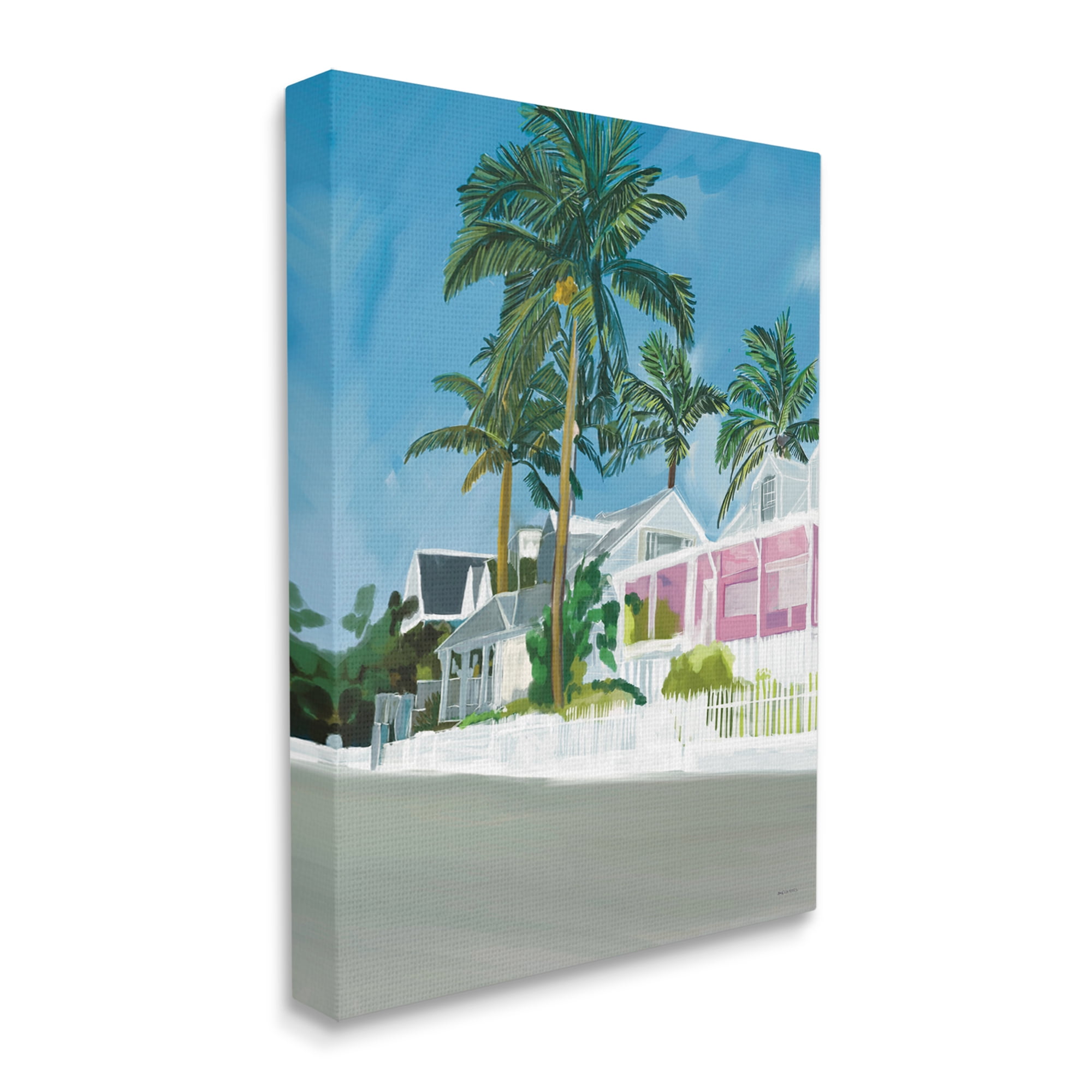 Stupell Industries Tropical Palm Trees Summer Vacation Resort Houses Graphic Art Gallery Wrapped Canvas Print Wall Art, Design by Amelia Noyes