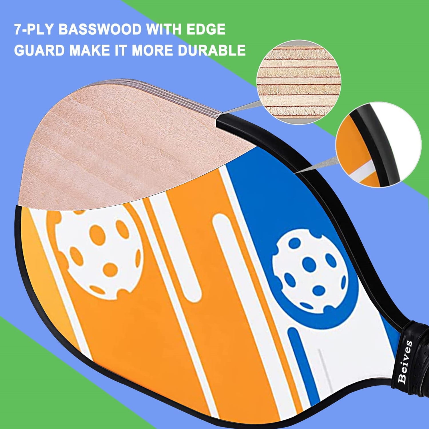 BEIVES Wood Pickleball Paddles Set of 4 - Pickle Ball Rackets with Indoor Outdoor Balls & Bag