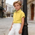 thumbnail image 4 of hotojiny Toddler Girls Button down Shirts Kids Short Sleeve Plain Boys Top Lightweight Collared Beach Travel Blouse for 3-14 Years, 4 of 7