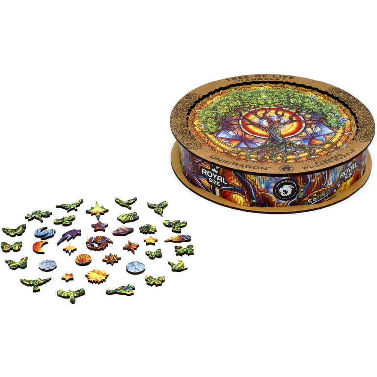 UNIDRAGON Mandala Tree of Life Wooden Puzzle, Unique Flower Art