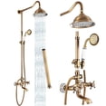 thumbnail image 1 of gotonovo Shower Fixture Faucet Set Complete Antique Brass Exposed Pipe Shower System 8 Rain Shower 2 Double Knobs Handle Triple Function Tub Spout Shower Combo Unit Set, 1 of 4