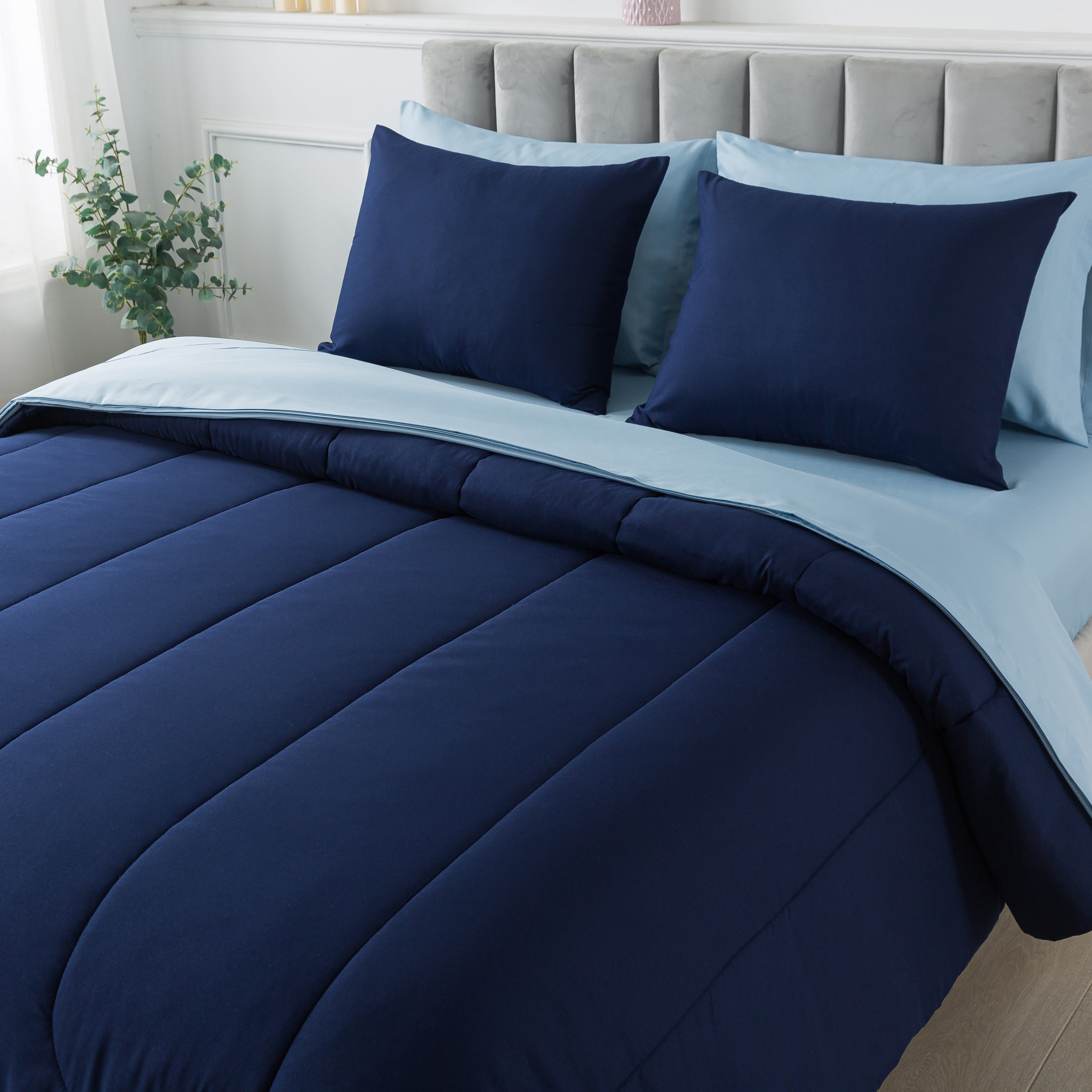 Mainstays Navy 7 Piece Bed in a Bag Comforter Set with Sheets, Full