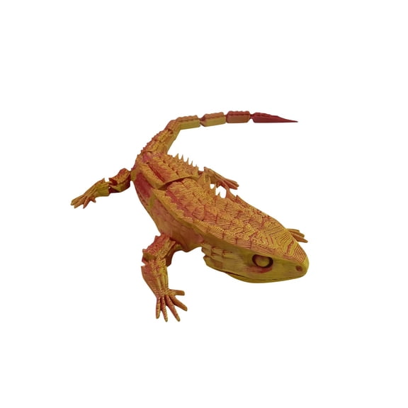 3D Printed Lizard Animal Ornament - Red and Gold Flexible Reptile Figurine - 8.46 Inch Articulated Amphibian Statue for Home and Car Decor