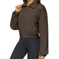 thumbnail image 2 of Chaqueta Corta Holgada para Mujer, con Cremallera, Cortavientos, Cálida, Ideal para Deportes Al Aire Libre y Correr Café Marrón S, 2 of 7