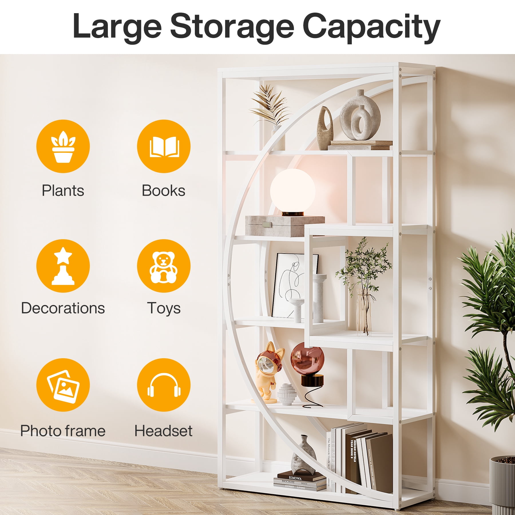 Tribesigns 70.8" Tall Modern Bookshelf, 5-Tier Displaying Bookcases with 8 Open Storage Shelf for Home Office, Living Room, Bedroom, White