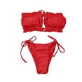 thumbnail image 1 of ITFABS Women's Solid Color Swimming Set, Bandage Bikini Top + Lace Up Briefs, 1 of 7
