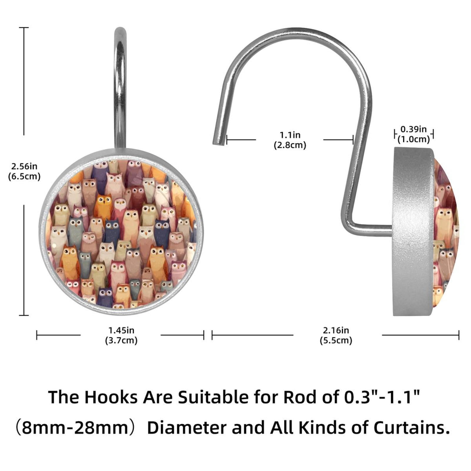 12pcs Decorative Shower Curtain Hooks, Rust Resistant Shower Rings for Bathroom Living Room,Rustproof Stainless Steel Rings for Shower Curtain and Liner Rods,Owls Background