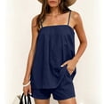 thumbnail image 2 of akafmk Shorts Sets for Women 2 Piece Summer Linen Camisole Top and Shorts with Pockets Homewear Sleepwear Pajamas Casual Outfits, 2 of 7