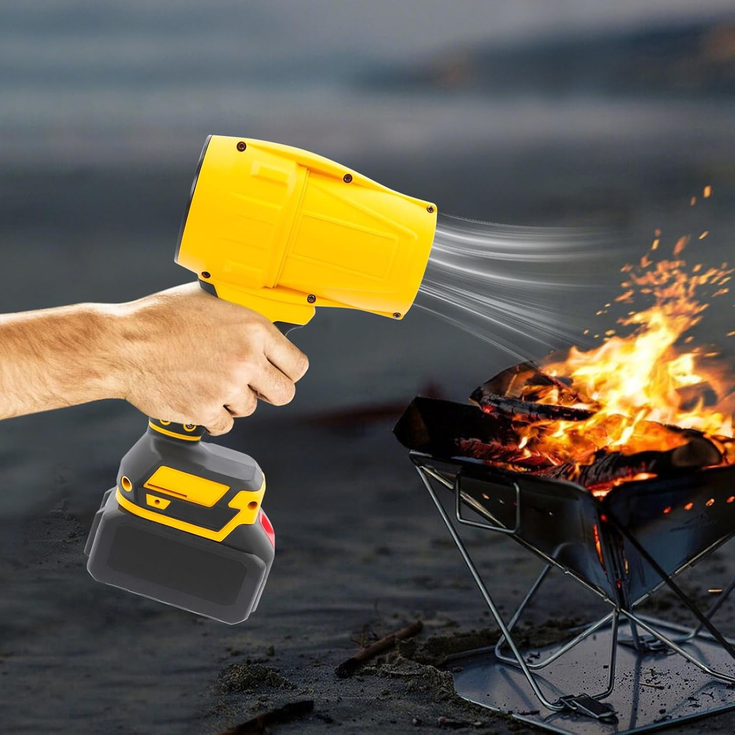 Handheld Electric Cordless Leaf Blower, 21000RPM Leaf Blower with 540G Wind Pressure & 450W Power, Handheld Blowers with 2 Battery & 1 Charger, for Blow Leaves & Dust (Yellow)