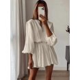 thumbnail image 6 of Mini Deep V Long Sleeve Dress for Women A-Line High Waisted Casual Flowy Dress Beige M, 6 of 7