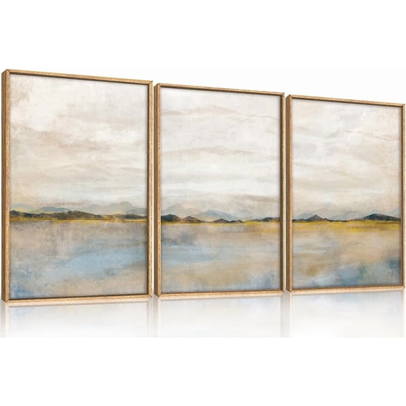 TOARTi Abstract Mountain Lakes Framed Canvas Wall Art Set, Neutral Nature Landscape Wall Decor, Nordic Scenery Wall Painting, Modern Gallery Art Prints for Living Room, Bedroom, Office - 16"x24"x3