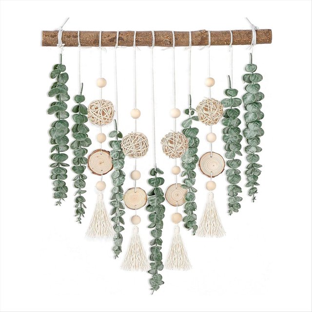 Decoración Colgante de Pared de Eucalipto, Planta de Eucalipto Artificial, Hojas Falsas, Decoración de Pared con de Madera