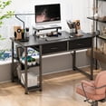 thumbnail image 2 of Escritorio pequeño y moderno para ordenador, mueble tocador con cajones y estantes de almacenamiento en negro, 2 of 2
