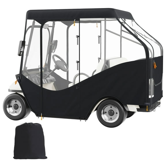 KFFKFF Golf Cart Cover, Durable 420D Polyester Material, Features 4 Clear Windows, Fits 4-Passenger Models, Universal Compatibility with Various Brands, Offers Protection from Sun and Dust