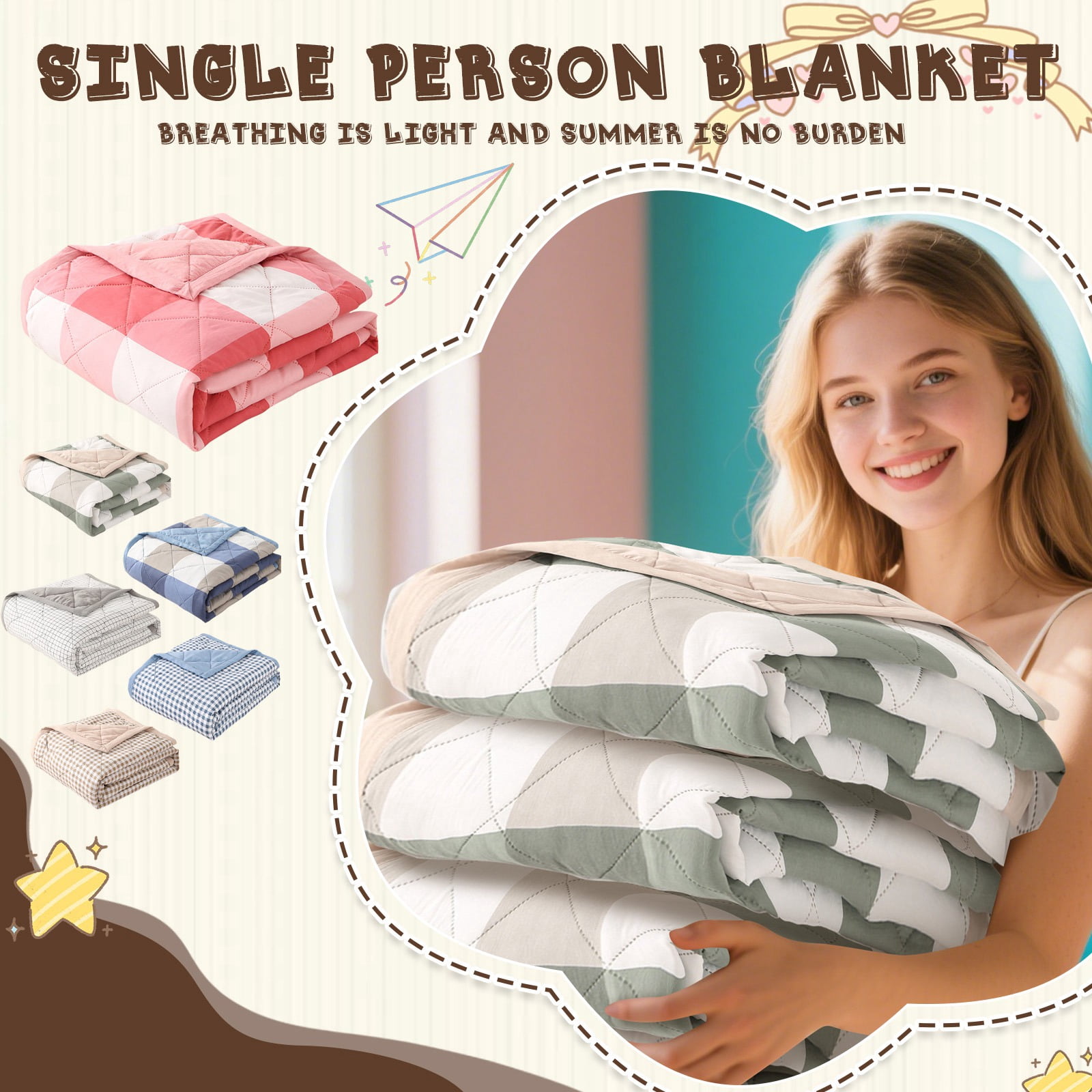 Quilt Blanket Twin Winter, Sleep Skin Friendly Washed Cotton Cool Comforter Summer Thin Comforter 78.74x59.05in, Bed Blankets for Twin